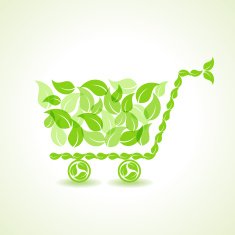 eco shopping cart with group of green leaf N2