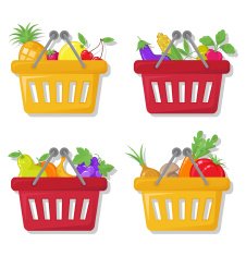 Shopping basket with fruits and vegetables