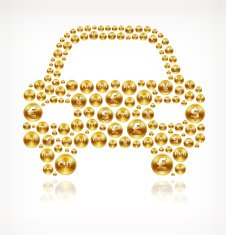 Golden car made out of coin buttons