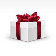 White Gift Box with Blue Burgundy Ribbon Isolated