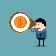 Printbusinessman taking a zoom lens looking money concept N2