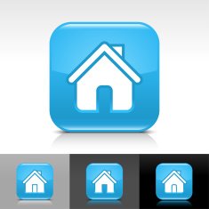 Blue icon house sign glossy rounded square web internet button