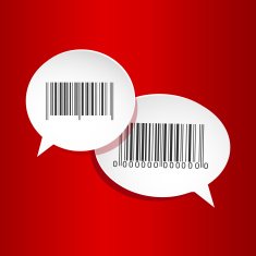 Barcode on paper speech bubbles