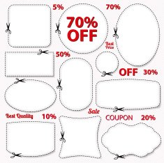 Set Sale Coupons labels template Blank frame scissors (cut off) N2