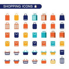 Set of shopping bag and basket icons for web