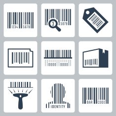 Bar code related vector icons set