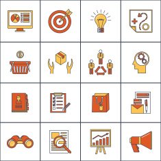 Marketers flat line icons set
