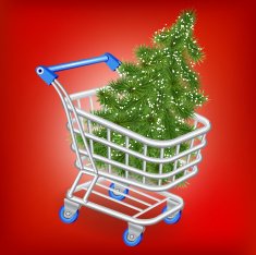Christmas tree in a shopping cart