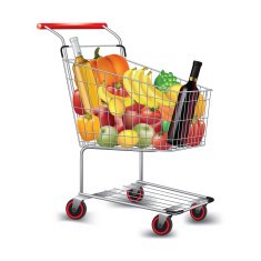 Shopping cart of groceries