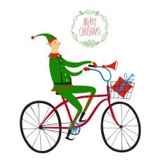 Christmas elf cyclist illustration