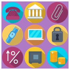 Set of 9 finance and banking colorful round icons