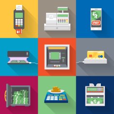 Cash machines icons set in flat style N2