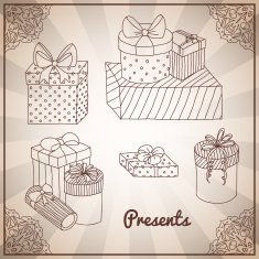 Set of doodle hand drawing presents and gifts N2
