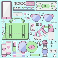 Ladies fashion objects flat illustration N2