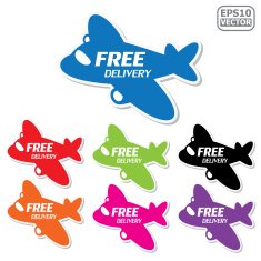 Free Delivery signs set presented by aeroplane for business -eps10 vector