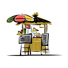 Asian retail seller on street market sketch for your design