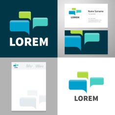 Speech bubble icon element with Business card and paper template N2