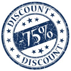 75 discount blue round stamp
