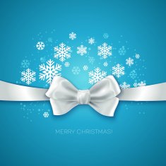 Blue Christmas background with white silk bow