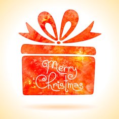 Gift box with ribbon painted in watercolor Vector illustration