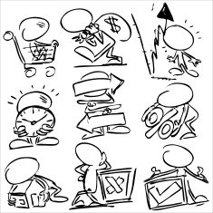 faceless character with icons