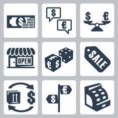 Vector money shopping isolated icons set