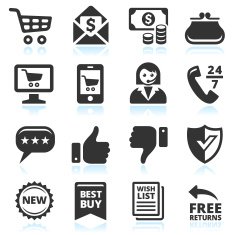 Retail black and white vector illustration icons