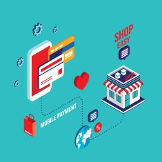 Flat 3d isometric design Mobile payment Online shopping e-commerce concept N13