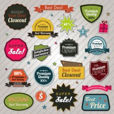 Sales price tags stickers and ribbons