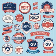 Set of vintage badges and ribbons
