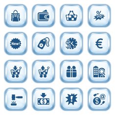 Commerce web icons on glossy buttons