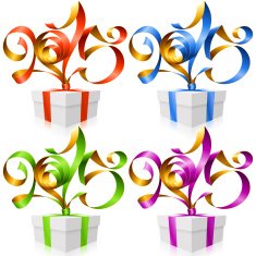 Vector gift box and New Year ribbons 2015 N2
