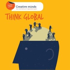 Head with world as brain and many businessmen think glob