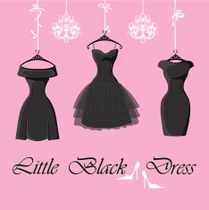 Set of three little black dresses hang on ribbons N2