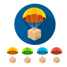 Vector flat parachutes icons set