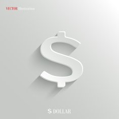 US Dollar Icon - vector white app button