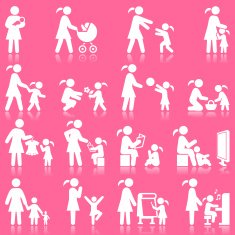 Mother and Daughter family time pink & white icon set N2