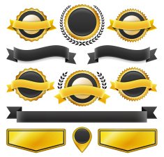 A collection of blank black and gold badges