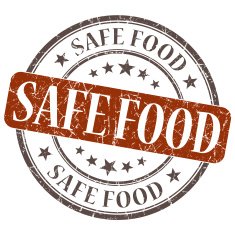 Safe Food brown grunge round stamp on white background