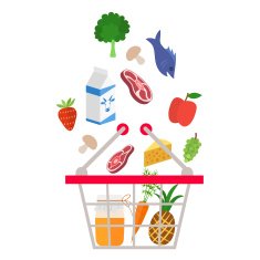 Food and drink products falling down into basket N2