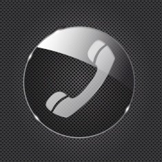 Glass phone button icon on metal background Vector illustration