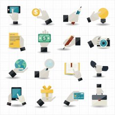 Hand touching business icons