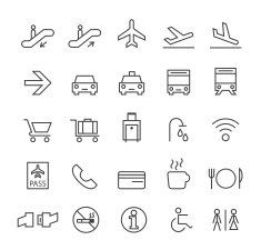 Thin Line Airport Icons on White Background N2