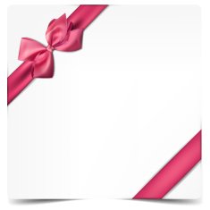 White paper card with gift pink satin bow