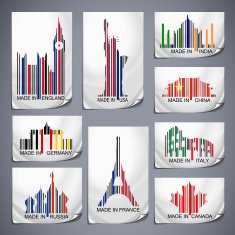 Set of colored barcode stickers made in the country