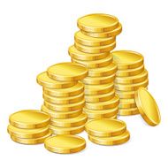Stacks of gold coins on white background N2