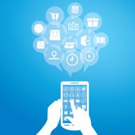 Social media shopping icon on blue background N2