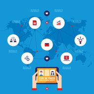 Hands holding tablet with icons Social network Communication Business concept