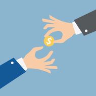 Two vector hands giving money