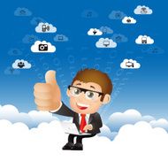 Businessman work in the sky Thumb up